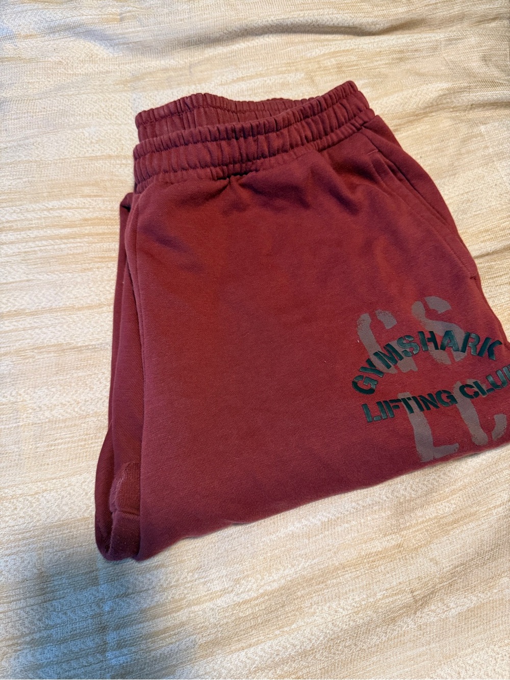 Gymshark Maroon Track Joggers with Lifting Club Print